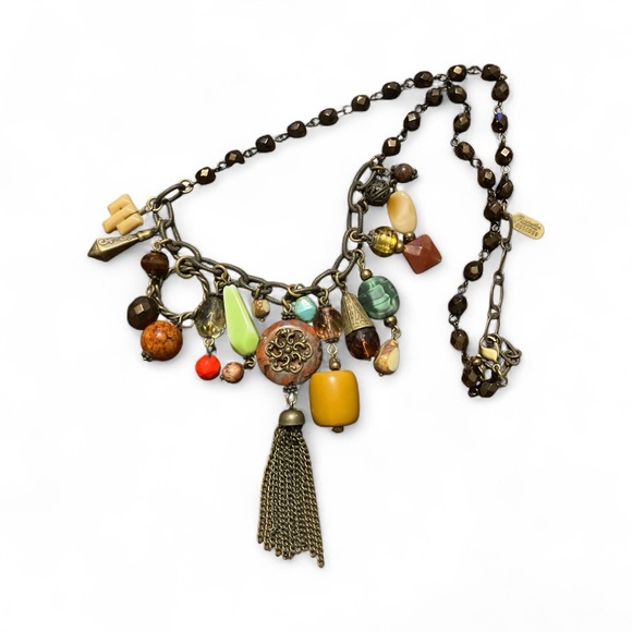 Grandmother’s Buttons Charm Necklace - Burnished Brass Whimsy Steampunk 90s 00s - Picture 3 of 5